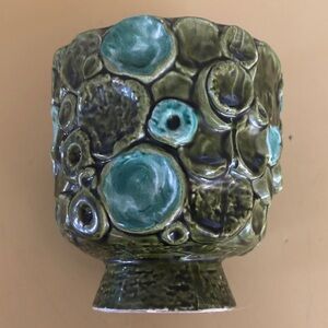 Vintage Green and Blue Ceramic Art Vase